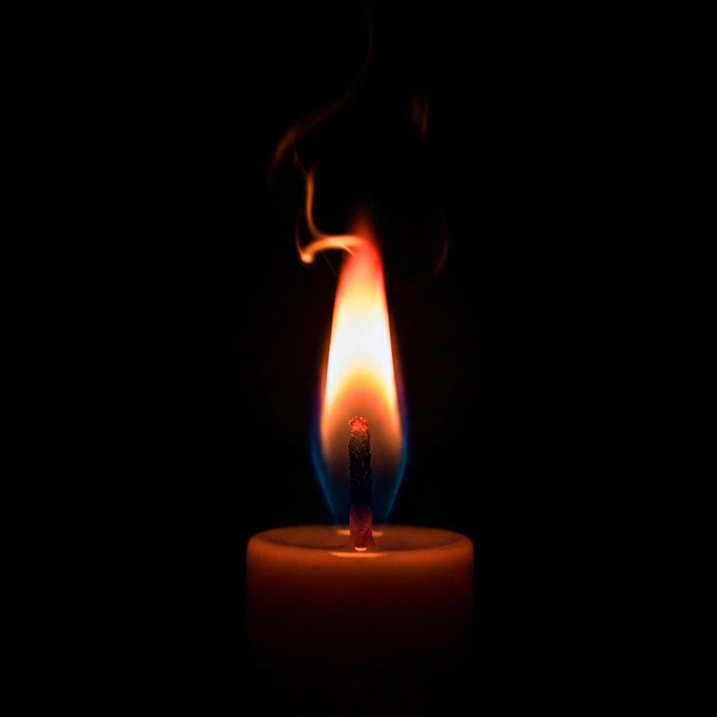 A single flame burning in absolute darkness